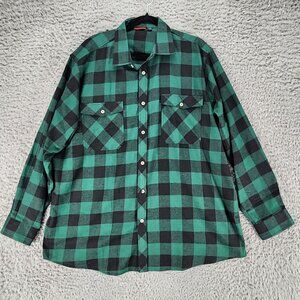 Design in Italy Shirt Mens 2XL Green Plaid Flannel Long Sleeve Button Up *GUC*